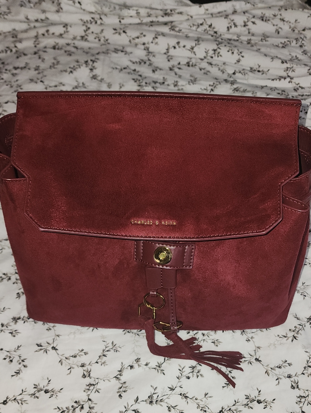 Charles And Keith Suede Convertible Backpack